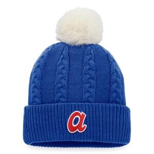 Fanatics Blue Cable Knit Kids‎ Beanie with Cream Pom-Pom